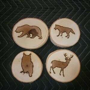 4 Silhouette Farmhouse Wooden Rustic Coasters